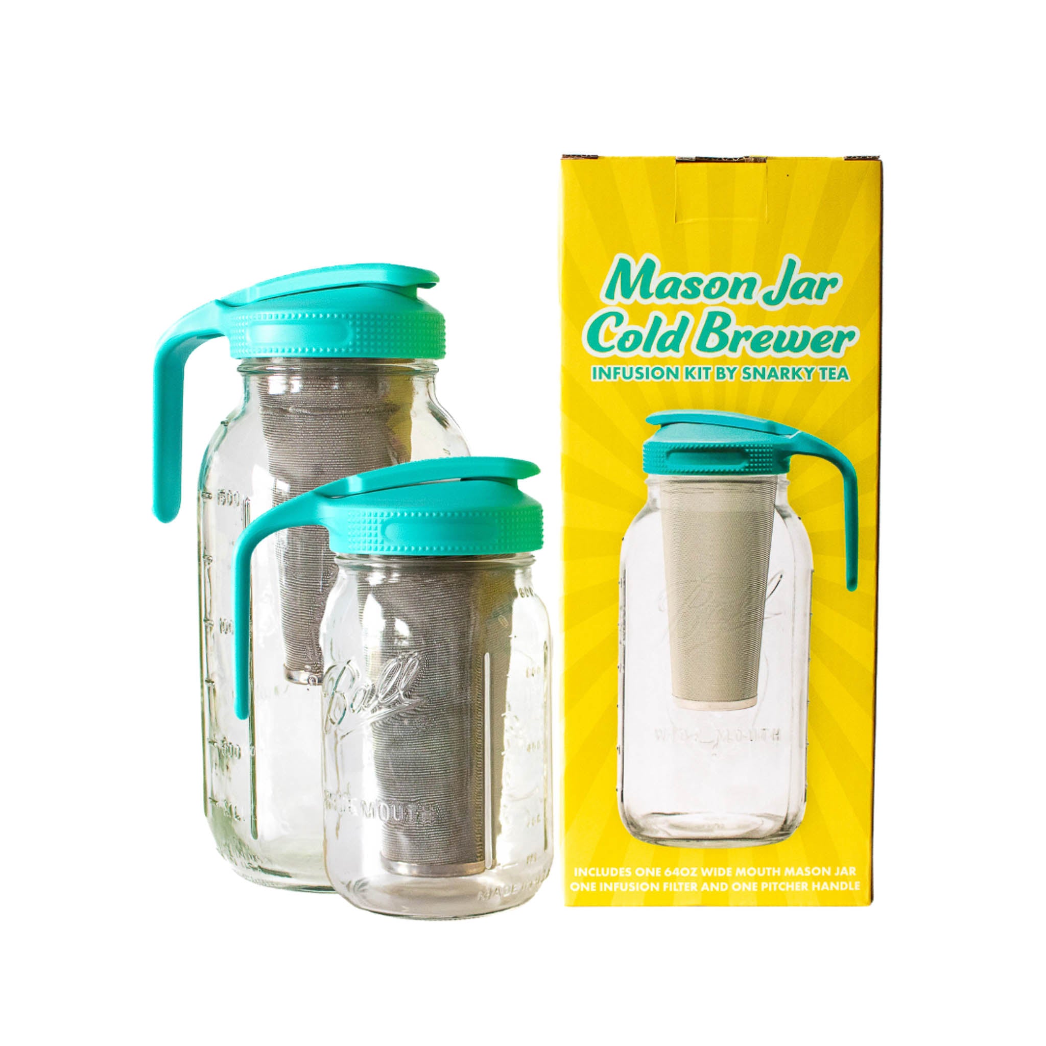 Mason Jar Glass Water Pitcher Set - with 4 Mason Jar Mugs and 1