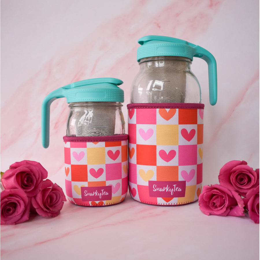 Mason Jar Sleeve - Valentine's Checkered Heart Design